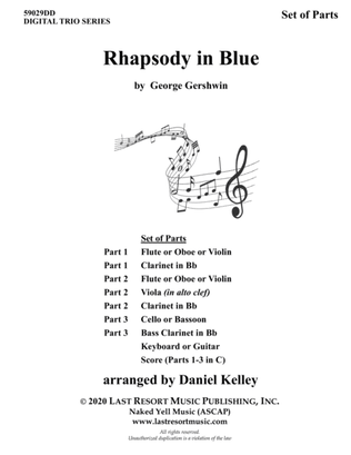 Book cover for Rhapsody in Blue for String Trio (or Wind Trio or Mixed Trio) Music for Three