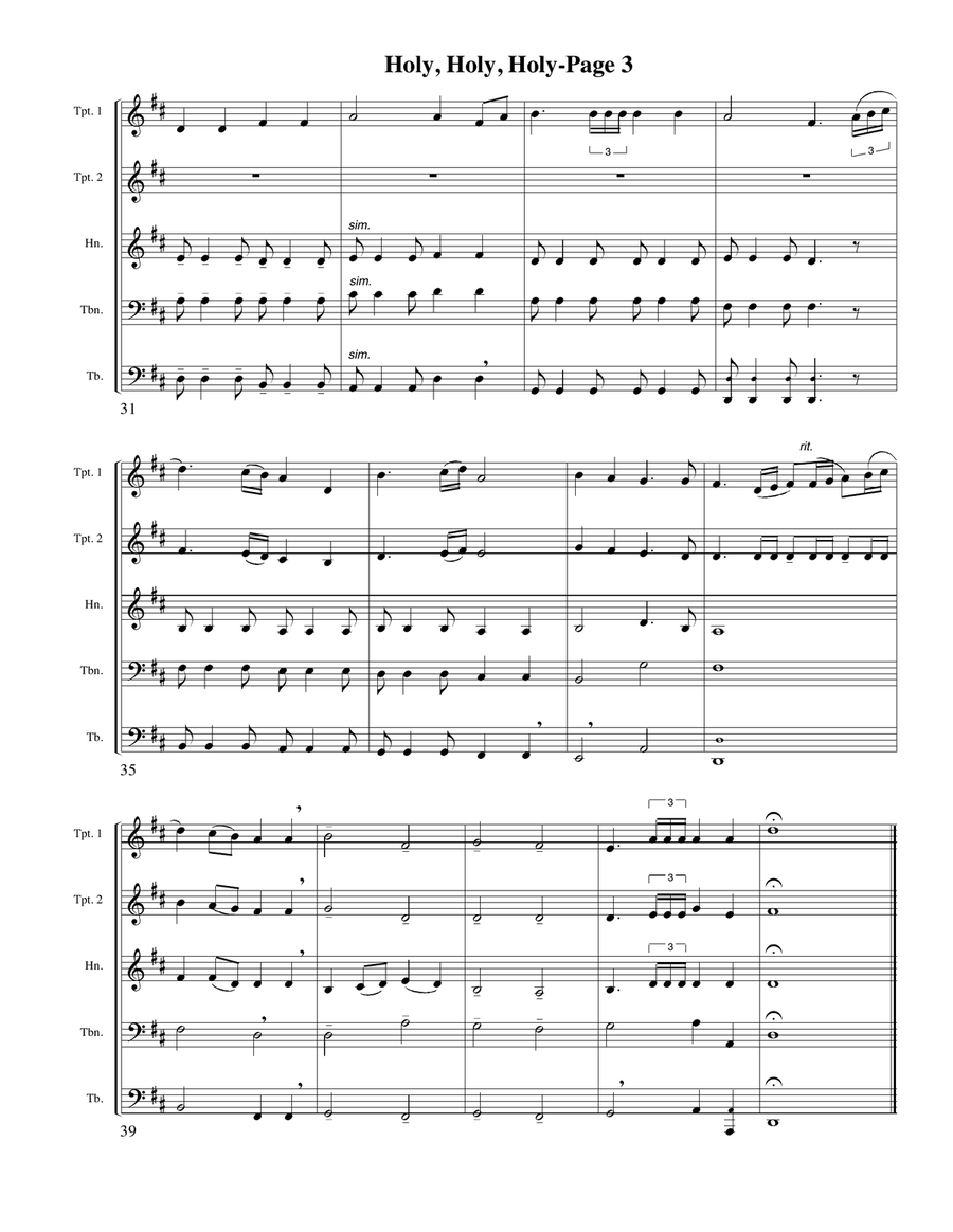 Holy, Holy, Holy for Brass Quintet Brass Quintet scores gallery preview page 3
