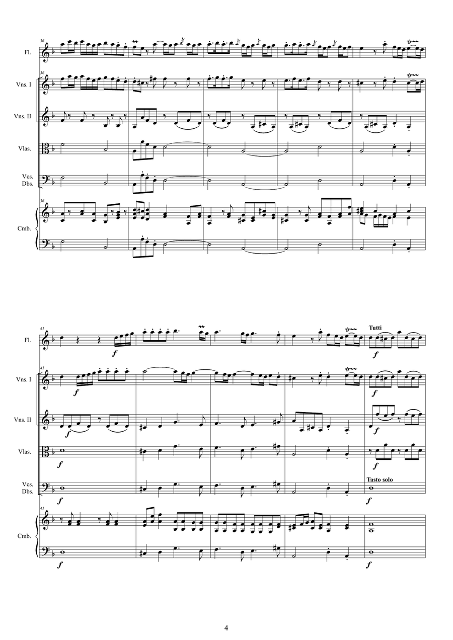 Vivaldi - Flute Concerto No.5 in F major Op.10 RV 434 for Flute, Strings and Cembalo Chamber Orchestra scores gallery preview page 4