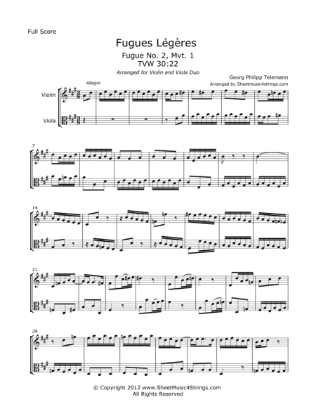 Telemann, G. - Fugues Legeres for Violin and Viola image number null