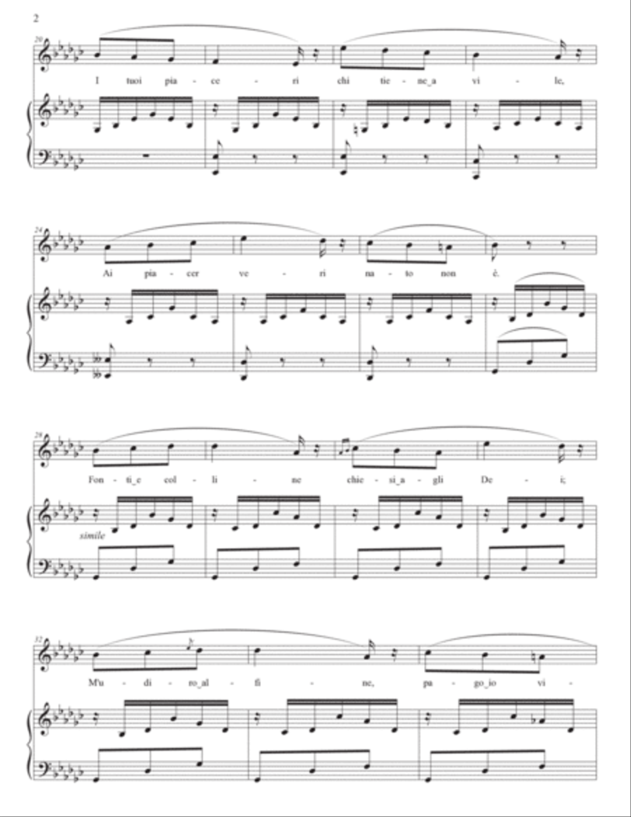 BELLINI: Malinconia, Ninfa gentile (transposed to E-flat minor) Voice scores gallery preview page 3