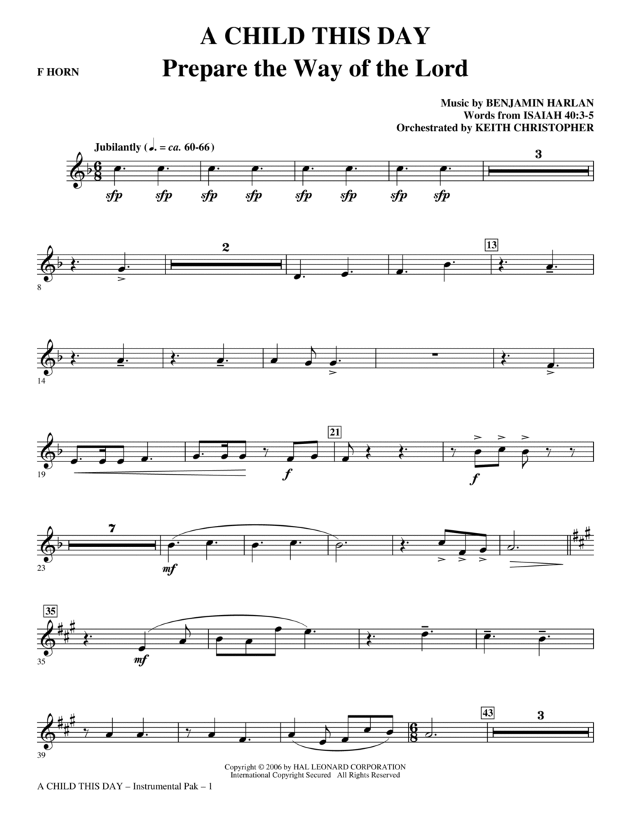 A Child This Day - F Horn Choir scores gallery preview page 1