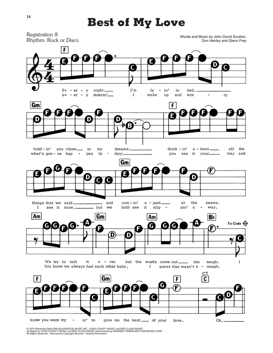 Best Of My Love Electronic Keyboard scores gallery preview page 1
