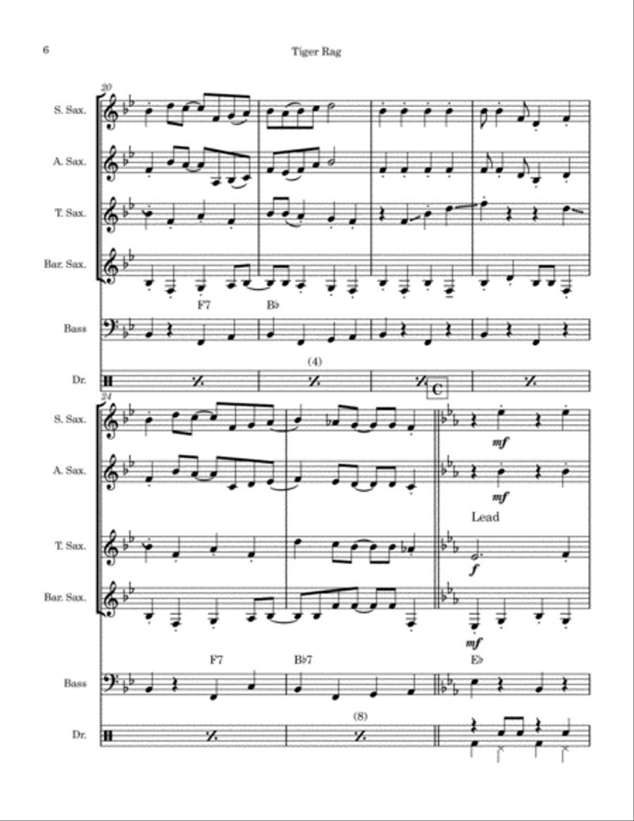 Tiger Rag (Saxophone Quartet) Saxophone Quartet scores gallery preview page 6