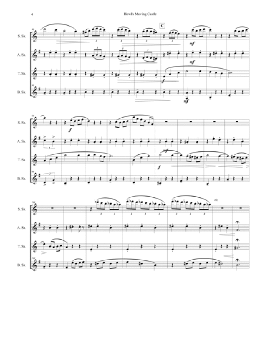 Howl's Moving Castle Woodwind Quartet scores gallery preview page 4