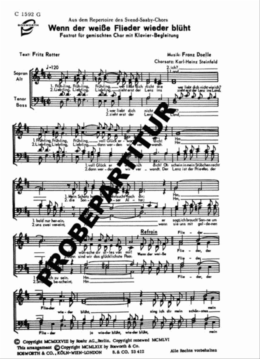 Wenn der weiße Flieder wieder blüht Mixed Choir scores gallery preview page 1