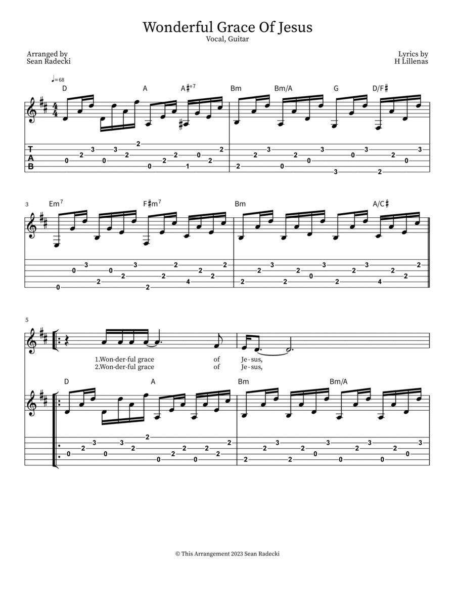 Wonderful Grace Of Jesus Guitar Tablature scores gallery preview page 1