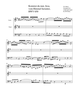 Book cover for Kommst du nun, Jesu, vom Himmel herunter, BWV 650 (arrangement for violin and organ or harpsichord)