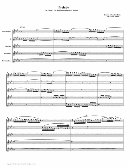 Prelude 07 from Well-Tempered Clavier, Book 1 (Saxophone Quintet) image number null