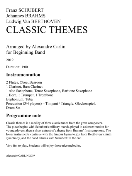 Classic Themes - Arranged for Beginning Band image number null