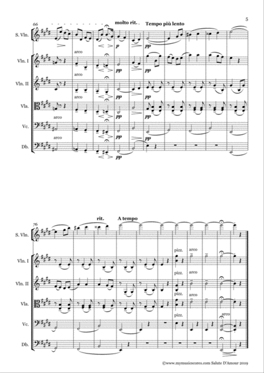 Elgar Salut d'amour for Violin and String Orchestra String Orchestra scores gallery preview page 6