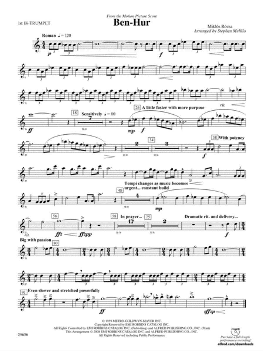 Ben-Hur: 1st B-flat Trumpet Concert Band scores gallery preview page 1