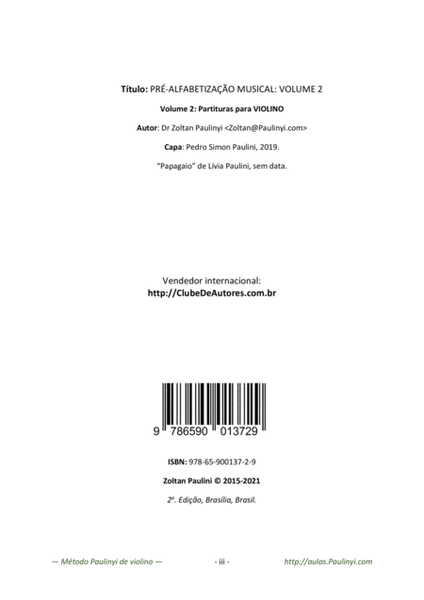 Método Paulinyi: volume 2 para violino (Paulinyi's Method v.2 for violin, for children age 1+)