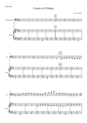 Canon in D Major (Johann Pachelbel) for Cello Solo and Piano Accompaniment