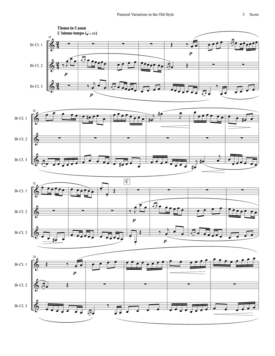 Pierne - Pastoral Variations in the Old Style set for clarinet trio Clarinet Trio scores gallery preview page 3