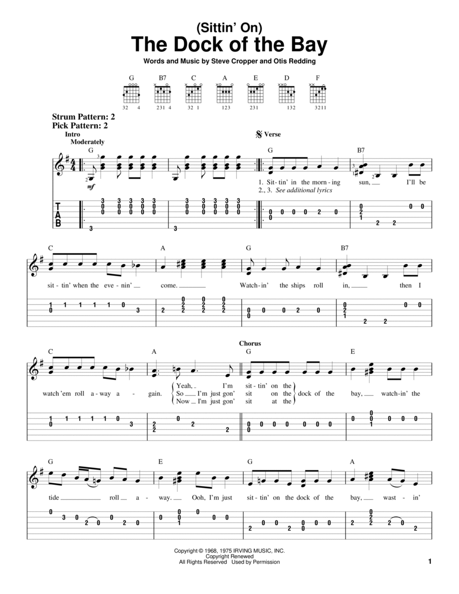 (Sittin' On) The Dock Of The Bay Acoustic Guitar scores gallery preview page 1