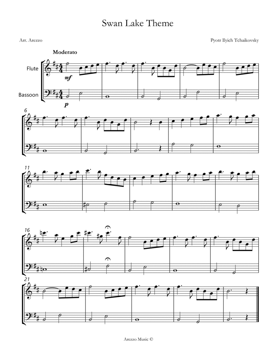the swan lake theme sheet music for beginners Flute and Bassoon image number null