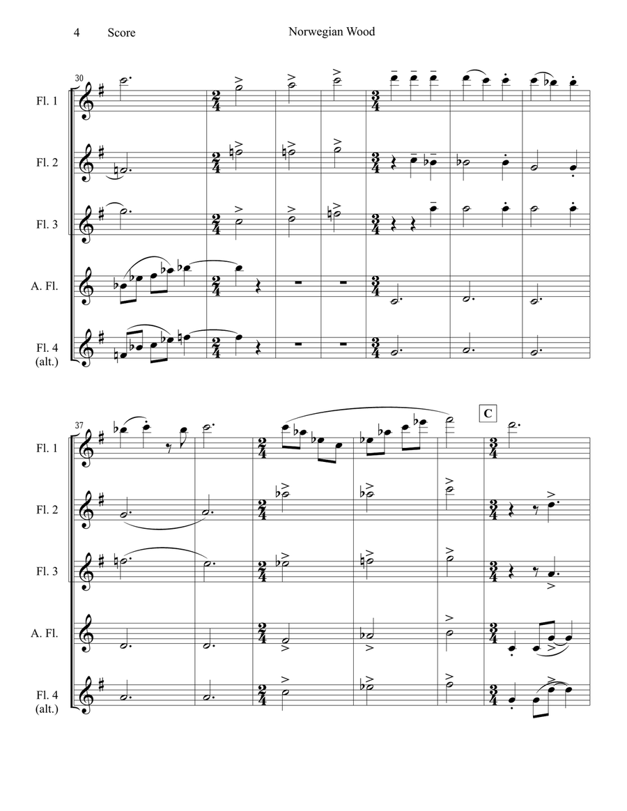 Norwegian Wood (This Bird Has Flown) Woodwind Quartet scores gallery preview page 5