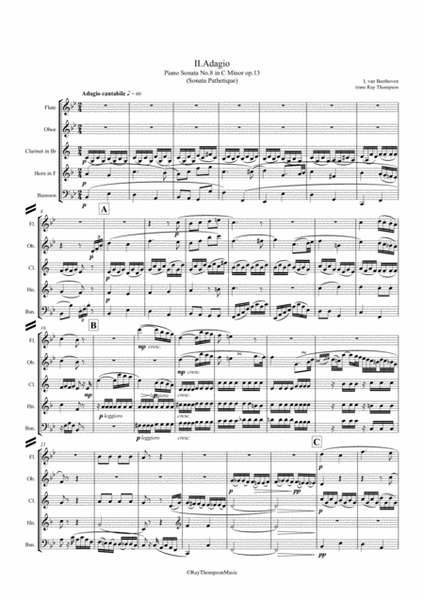 Beethoven: Piano Sonata No.8 in C Minor Op.13 "Sonata Pathetique" Mvt.II Adagio- wind quintet image number null