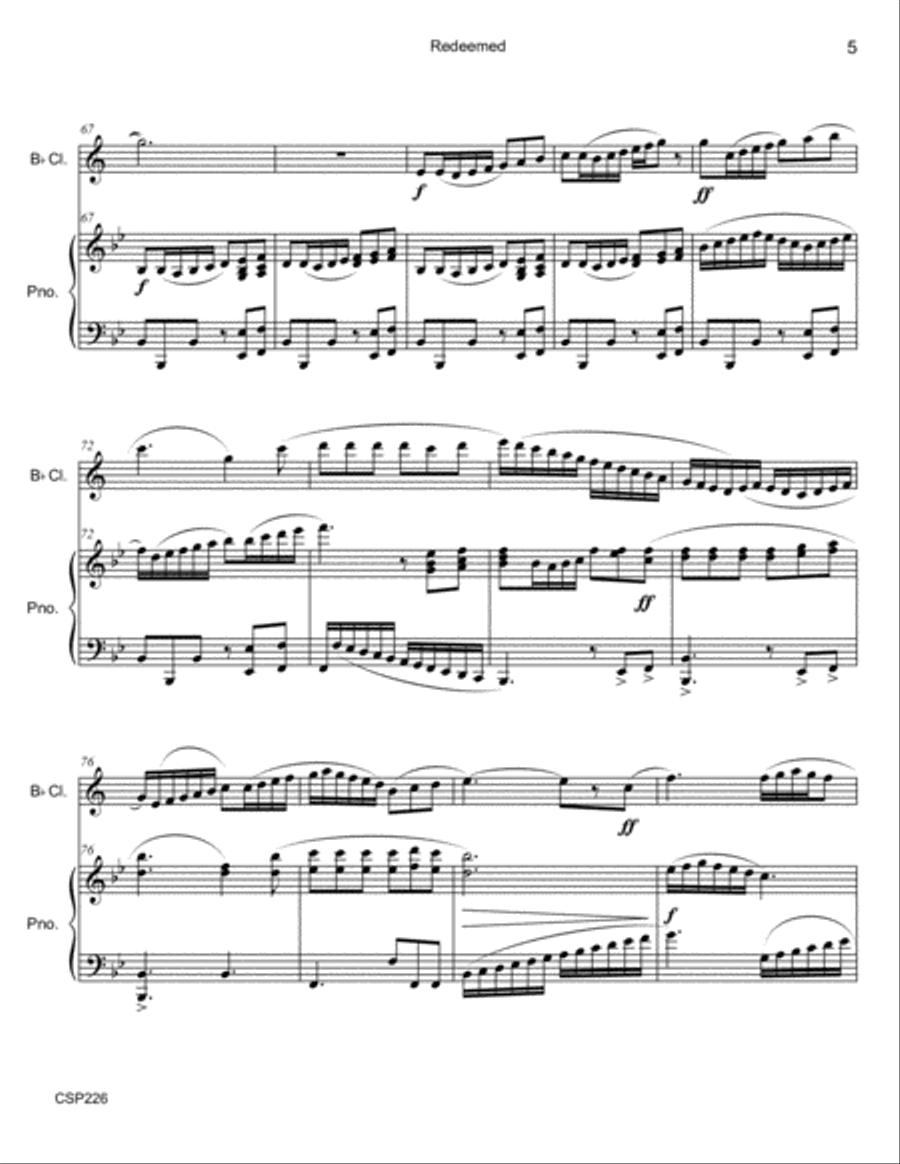 REDEEMED - CLARINET SOLO with Piano Accompaniment REDEEMED - CLARINET SOLO with Piano Accompaniment Clarinet Solo scores gallery preview page 5