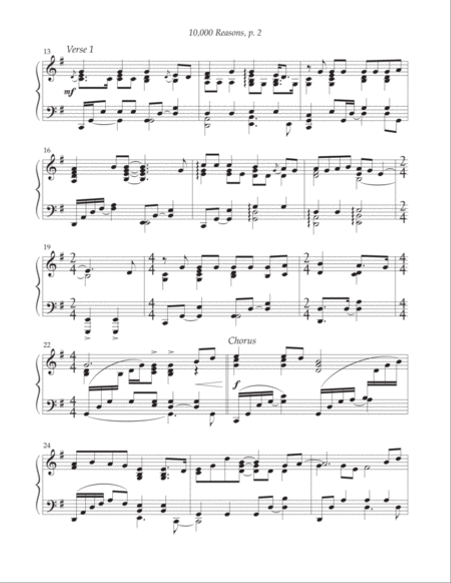 10,000 Reasons (bless The Lord) Piano Solo scores gallery preview page 2