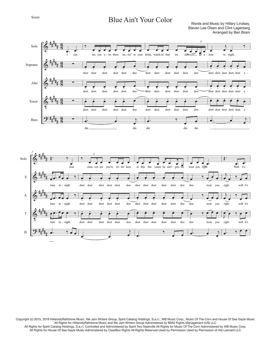 Blue Ain't Your Color Blue Ain't Your Color 4-Part scores gallery preview page 1