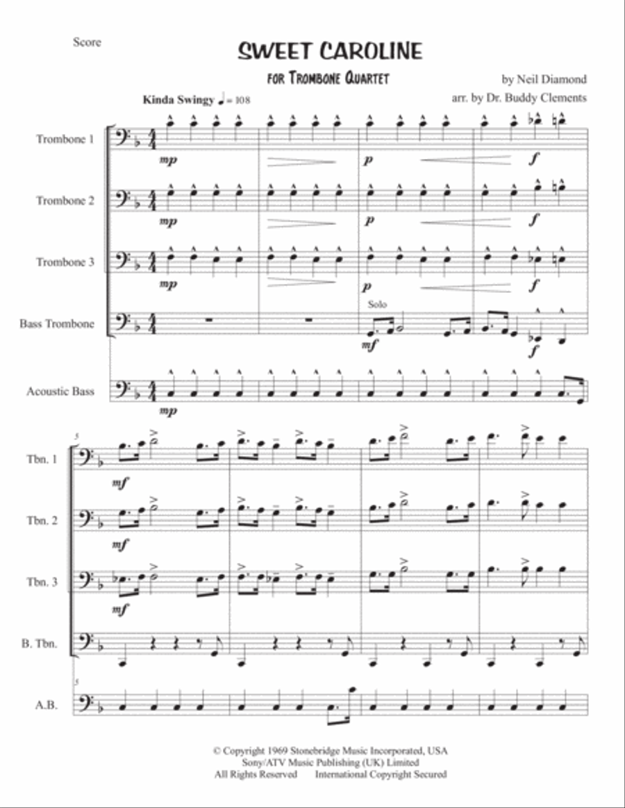 Sweet Caroline Brass Ensemble scores gallery preview page 1