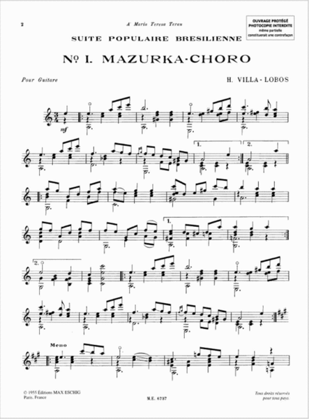 Suite populaire bresilienne : No 1 Mazurka-Choro