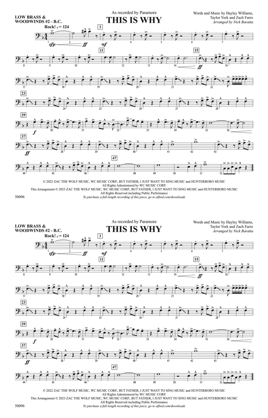 This Is Why: Low Brass & Woodwinds #2 - Bass Clef Marching Band scores gallery preview page 1