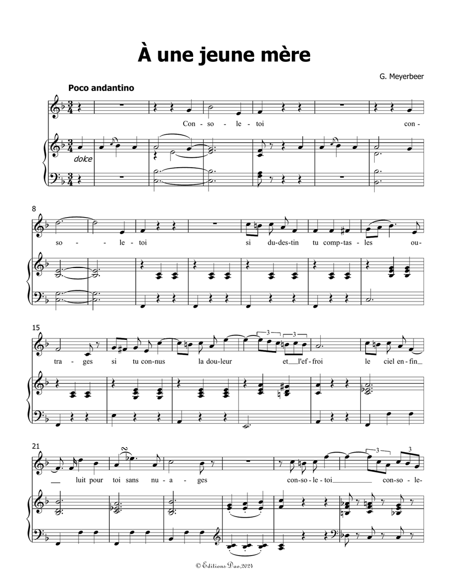 À une jeune mère, by Meyerbeer, in F Major Piano, Vocal scores gallery preview page 3