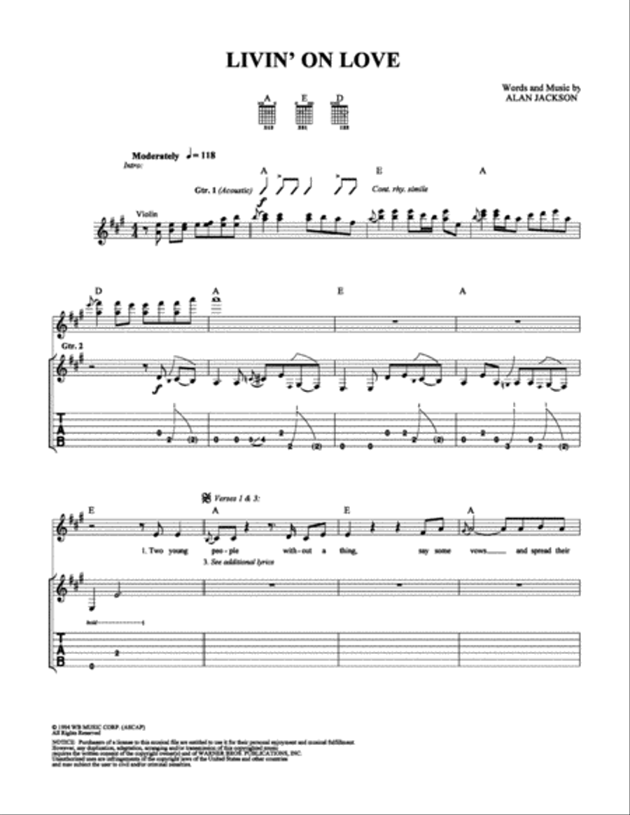 Livin' On Love Electric Guitar scores gallery preview page 1