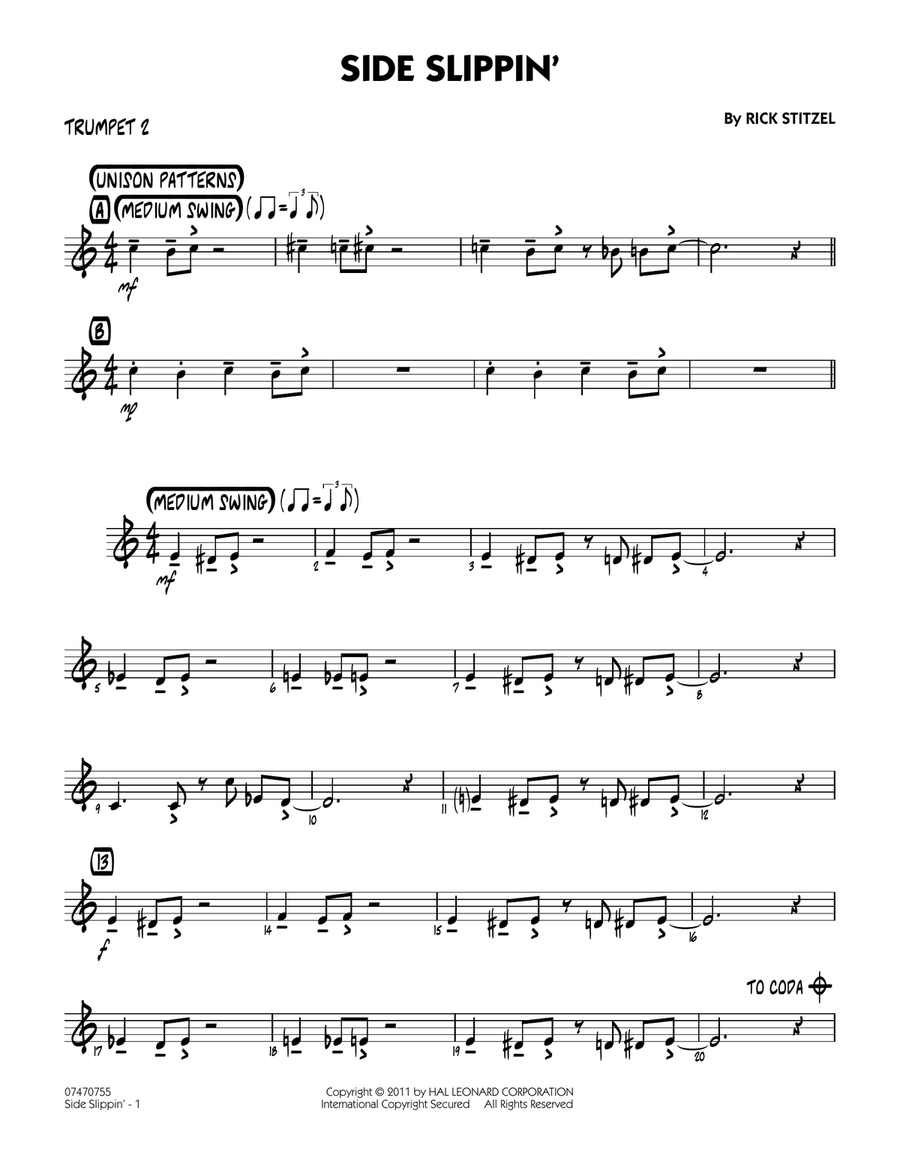 Side Slippin' - Trumpet 2 Jazz Ensemble scores gallery preview page 1