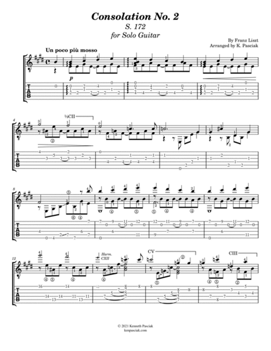 Consolation No. 2 by Liszt (for Solo Guitar) image number null