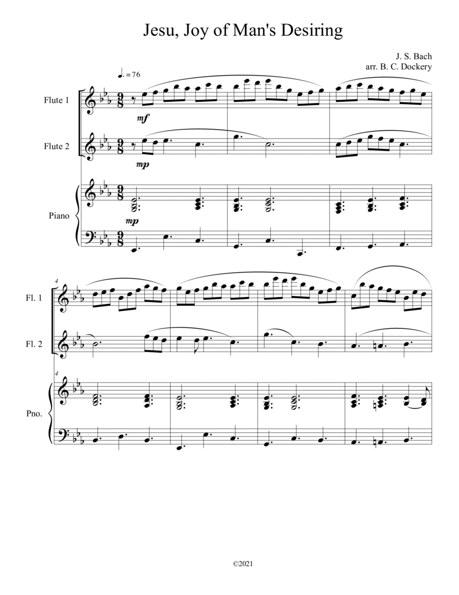 Jesu, Joy of Man's Desiring (Flute Duet) with optional piano accompaniment image number null