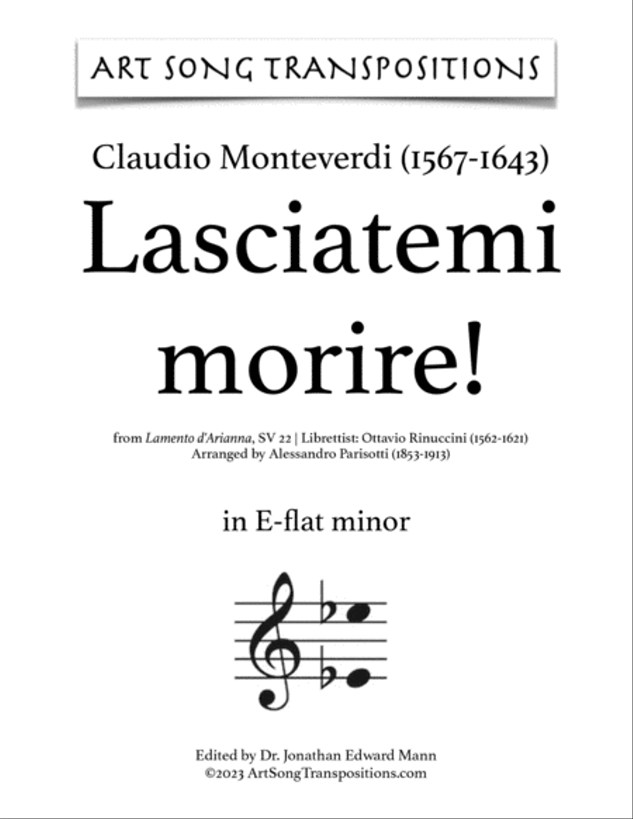 MONTEVERDI: Lasciatemi morire! (transposed to E minor, E-flat minor, and D minor) Voice scores gallery preview page 4