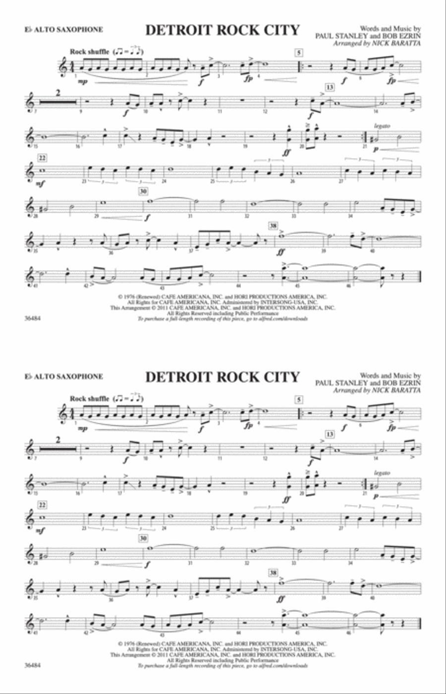 Detroit Rock City: E-flat Alto Saxophone Marching Band scores gallery preview page 1