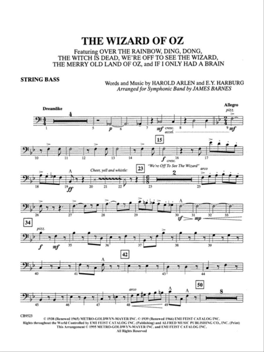 The Wizard of Oz (Medley): String Bass Concert Band scores gallery preview page 1