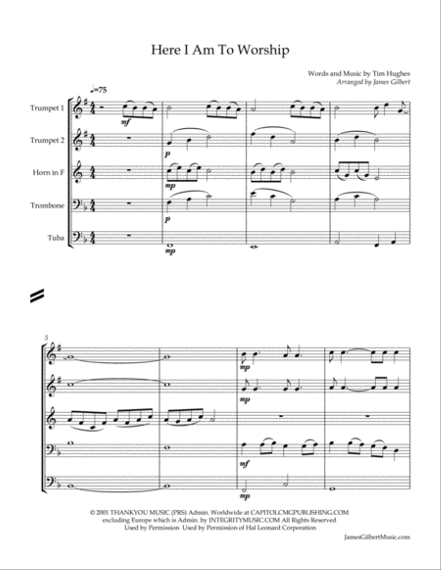 Here I Am To Worship Here I Am To Worship Brass Ensemble scores gallery preview page 2