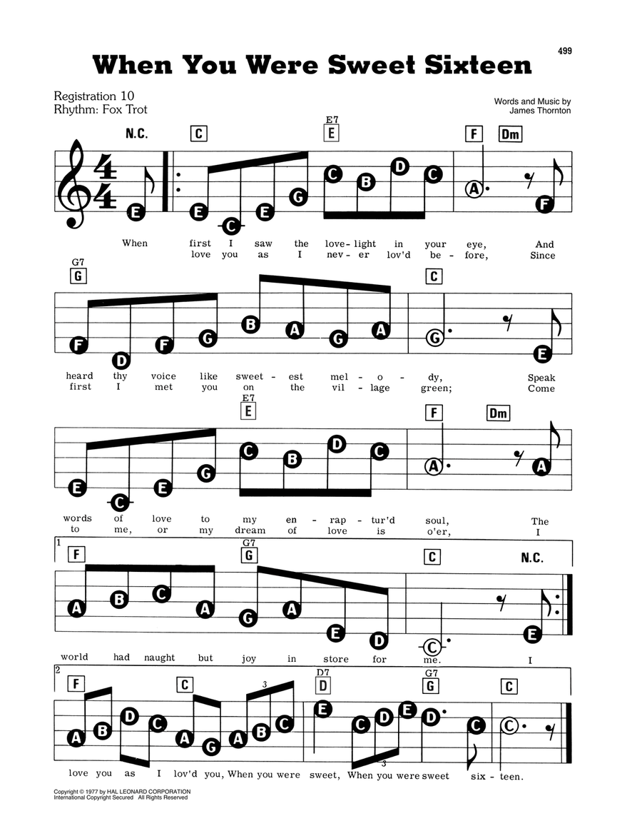 When You Were Sweet Sixteen Electronic Keyboard scores gallery preview page 1