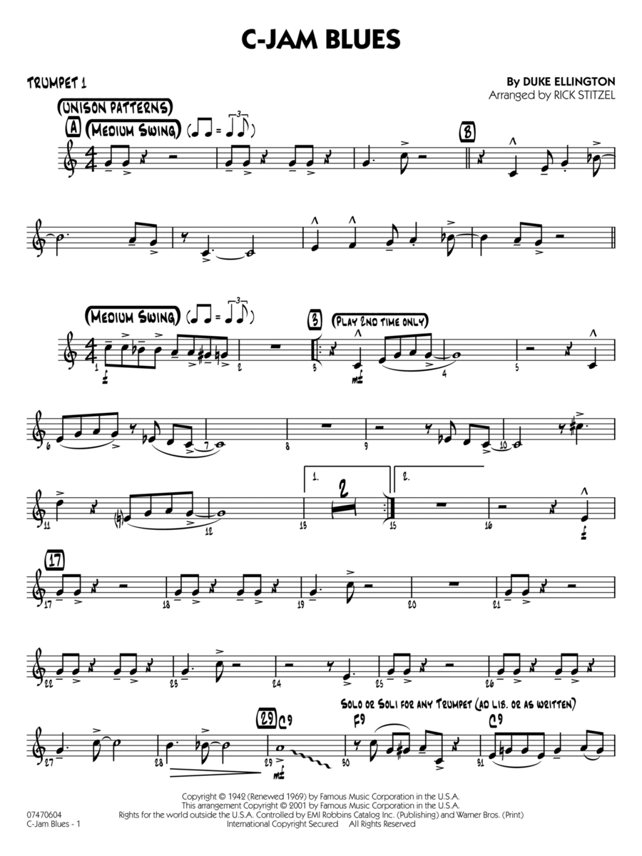 C-Jam Blues (arr. Rick Stitzel) - Trumpet 1 Jazz Ensemble scores gallery preview page 1