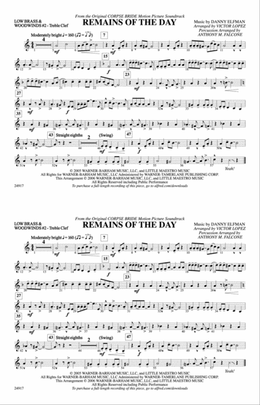 Remains of the Day (from Corpse Bride): Low Brass & Woodwinds #2 - Treble Clef Marching Band scores gallery preview page 1