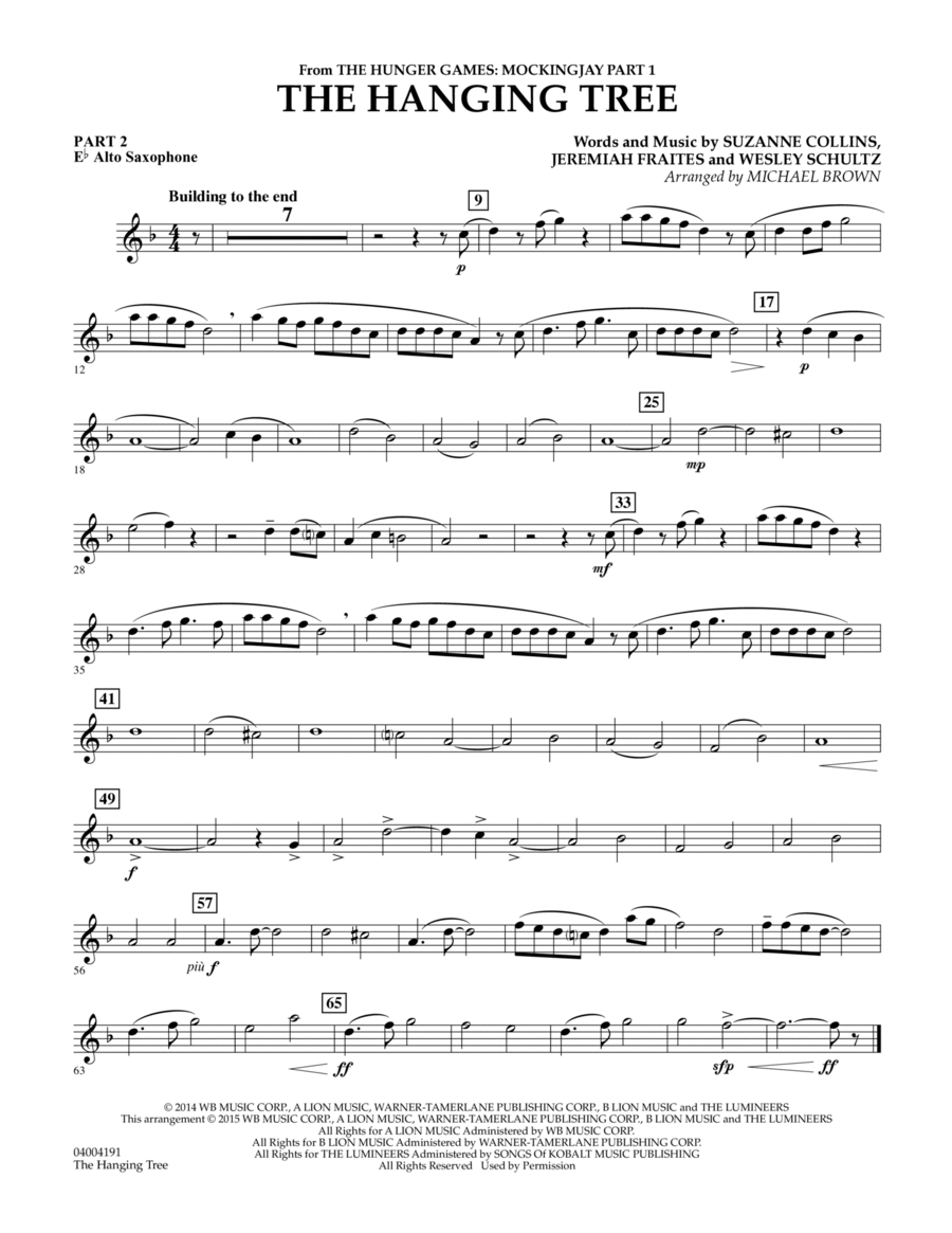 The Hanging Tree (from The Hunger Games: Mockingjay Part 1) - Pt.2 - Eb Alto Saxophone Concert Band scores gallery preview page 1