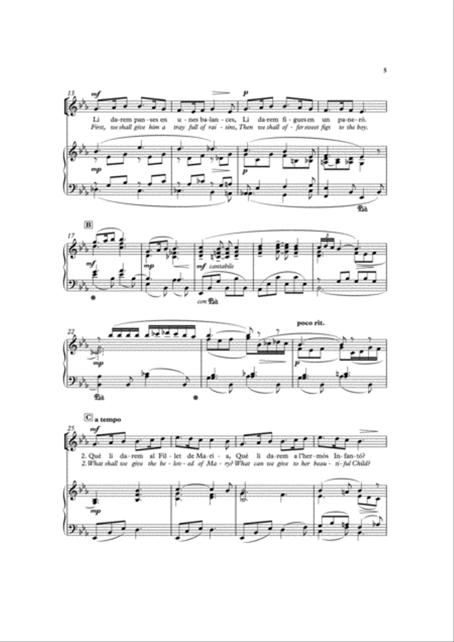 El Noi de la Mare (Carol of the Gifts) Unison Choir scores gallery preview page 3