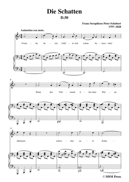 Schubert-Die Schatten,in F Major,for Voice&Piano image number null
