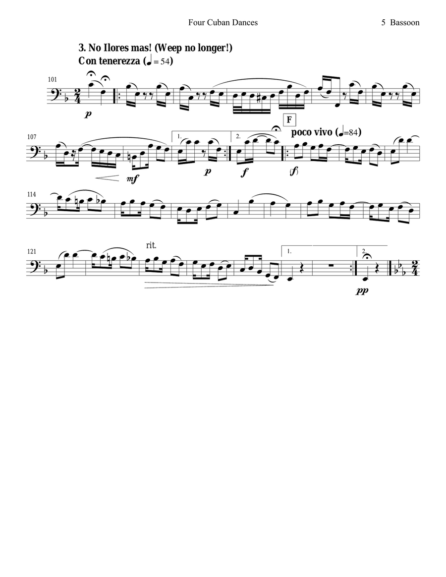 4 Cuban Dances by Cervantes for Bassoon and Piano Woodwind Duet scores gallery preview page 5