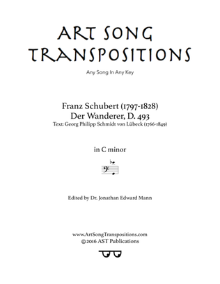 Book cover for SCHUBERT: Der Wanderer, D. 493 (transposed to C minor, bass clef)