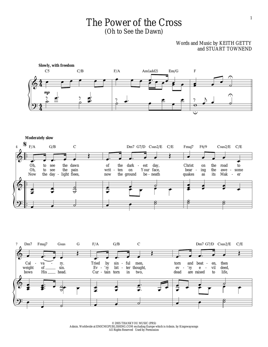 The Power Of The Cross (Oh To See The Dawn) Piano, Vocal scores gallery preview page 1