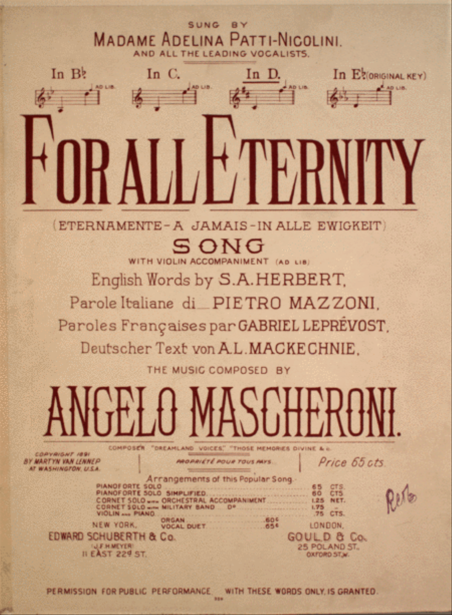 For All Eternity (Eternamente-A Jamais-in Alle Ewigkeit). Song Voice scores gallery preview page 1