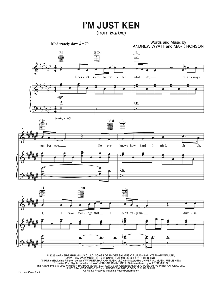 I'm Just Ken (from Barbie) Piano, Vocal, Guitar scores gallery preview page 1