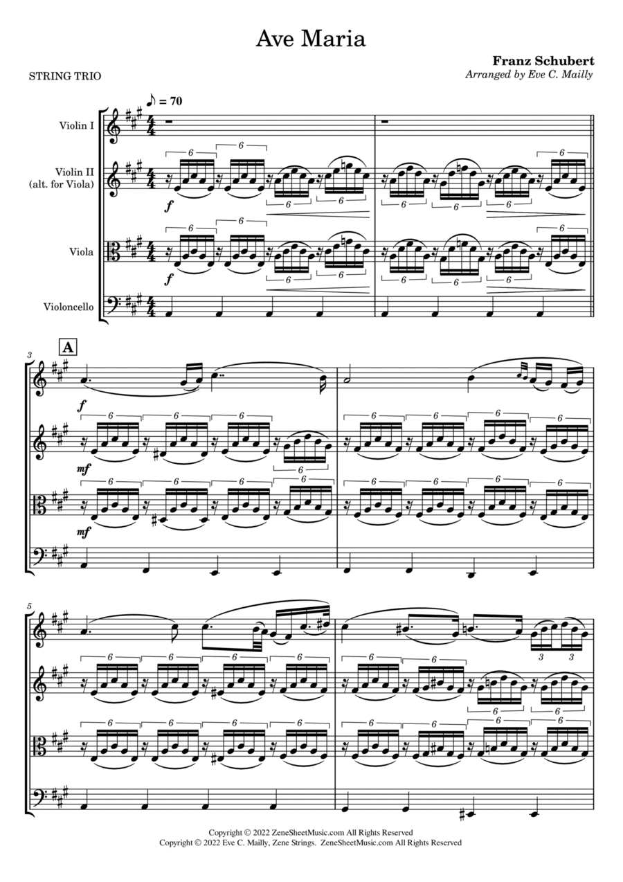 Ave Maria - Franz Schubert (String Trio) String Trio scores gallery preview page 1